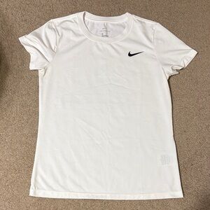 Nike White Short Sleeve Dri-FIT Tee with Black Swoosh